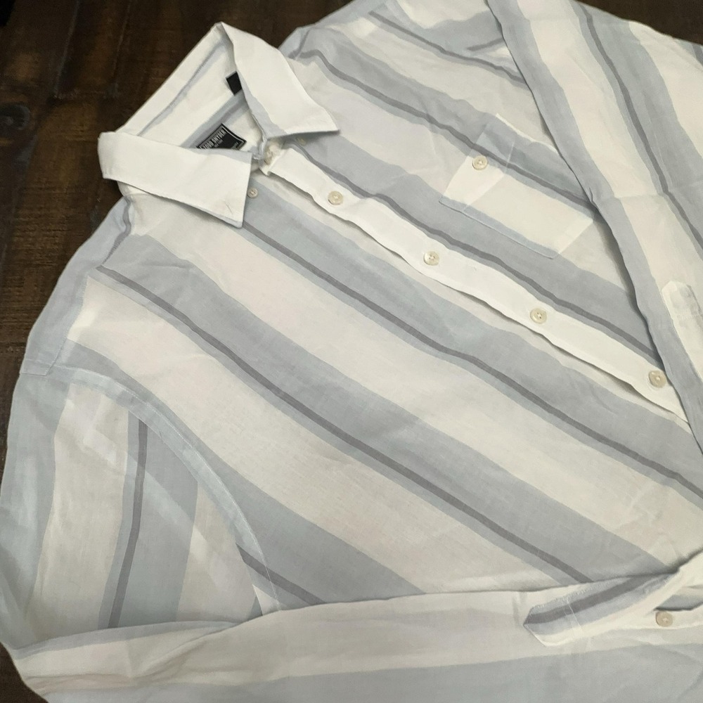 Todd Snyder Shirt Mens 2XL White Blue Stripe Long Sleeve Button Up Cotton Light